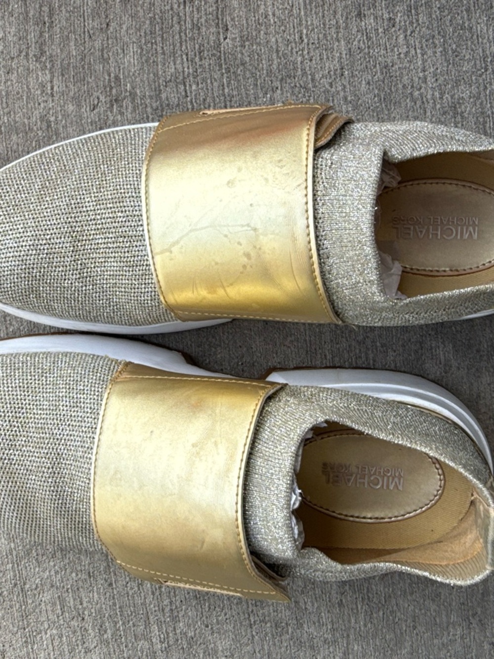 Michael Kors Metallic Gold and Champagne Slip-On Sneakers Size 8